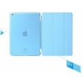 Tri-fold Leather Folio Cover with Transparent Back Case for iPad Air Blue